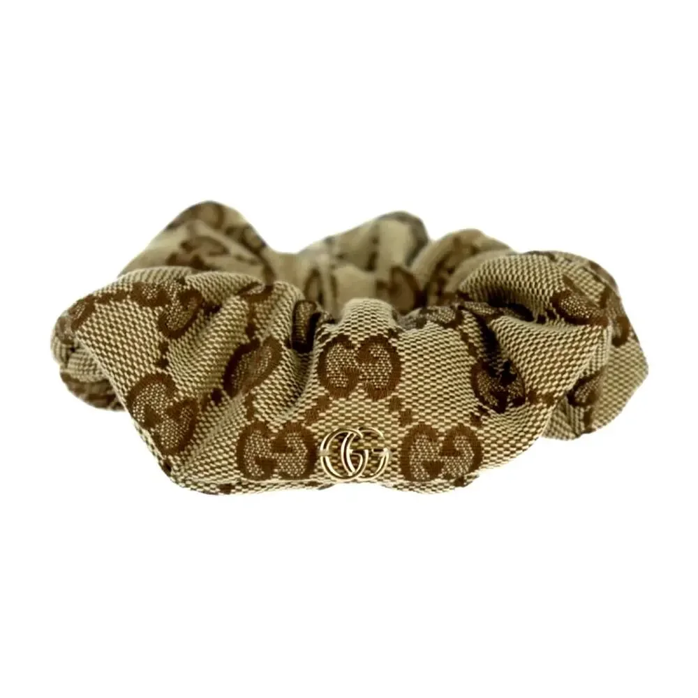 GUCCI GG Logo Canvas Scrunchie Hair Tie Accessory Beige Designer Chouchou LTD